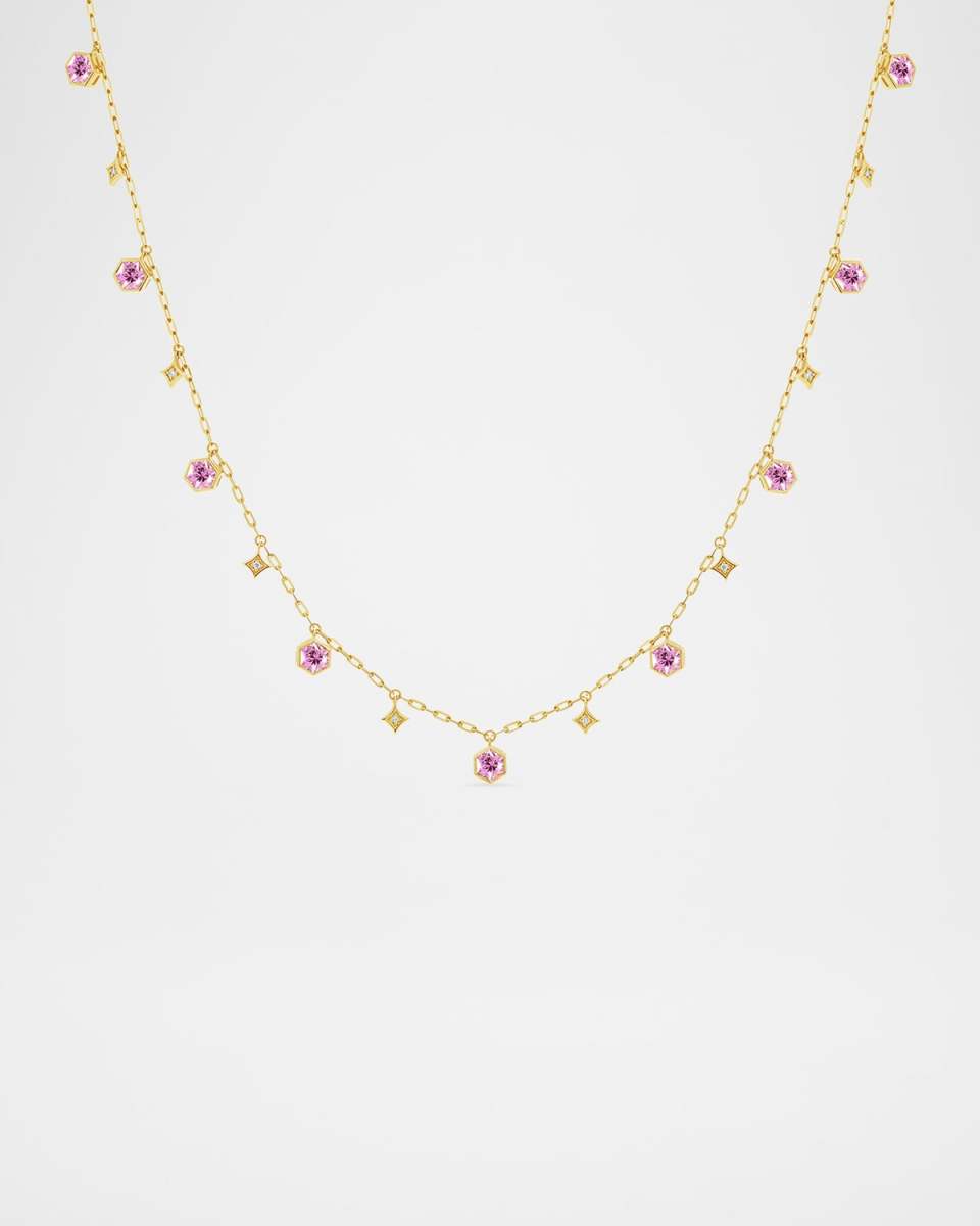 Nebula Star Charm Necklace in 18K Yellow Gold with Diamonds and Sapphires